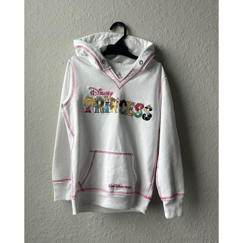 Preloved Kids Girls Disney White and Pink Princess Embroidered Hoodie (Medium)